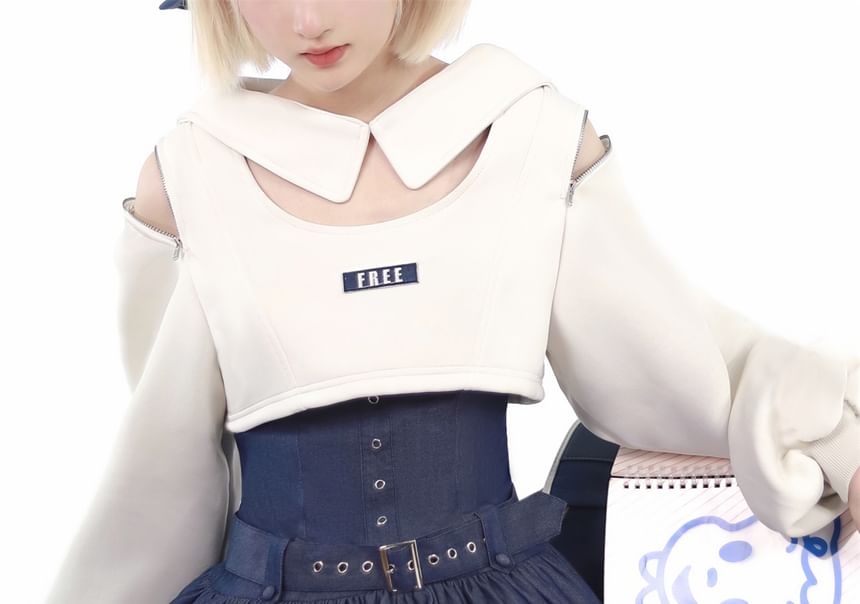 Robe courte trapèze sans manches Lolita à épaules dénudées et à lettrage