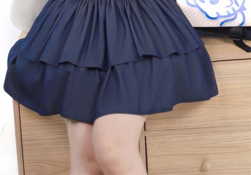 Robe courte trapèze sans manches Lolita à épaules dénudées et à lettrage