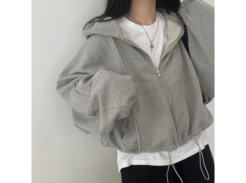 Plain Drawstring Zip Hoodie