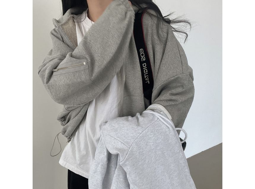 Plain Drawstring Zip Hoodie