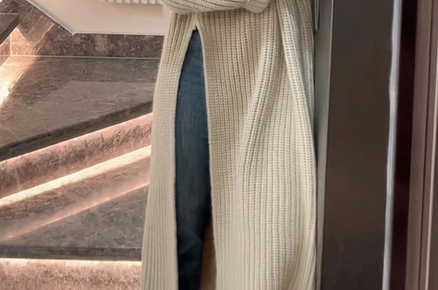 Sweater Dress Plain Crew Slit Neck Midi