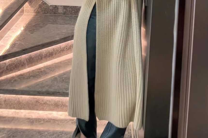 Sweater Dress Plain Crew Slit Neck Midi