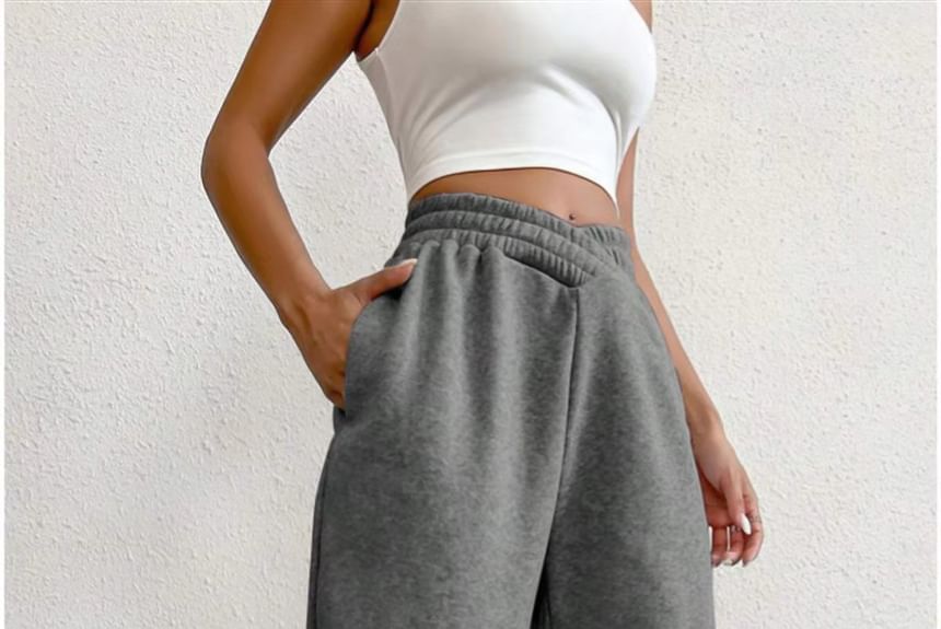 V Waistline High Rise Plain Straight-Fit Sweatpants