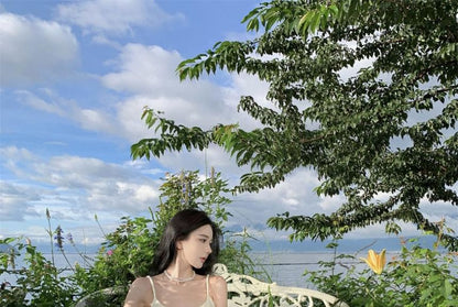 Neck Strap A-Line Spaghetti Maxi Back Dress Scoop Plain Open