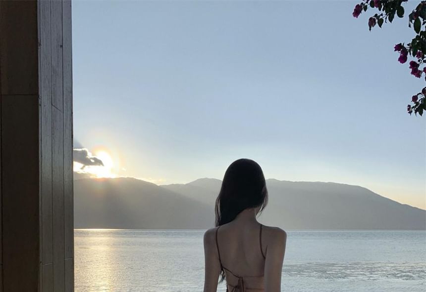 A-Line Maxi Neck Tie Open Smocked Halter Dye Dress Back