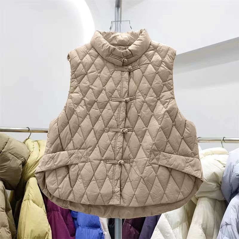 Stand Collar Plain Quilted Vest