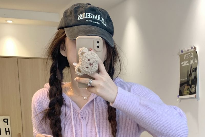 Cardigan Plain Button-Up Hooded