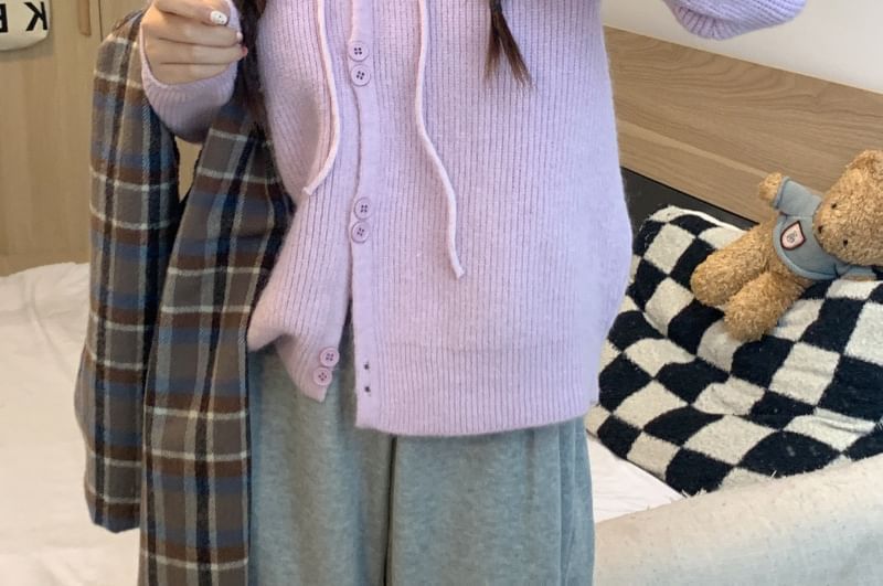 Cardigan Plain Button-Up Hooded