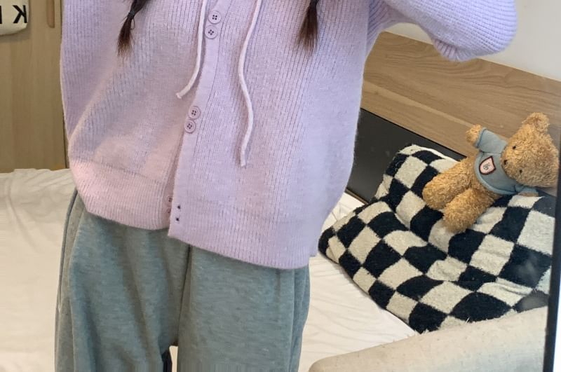 Cardigan Plain Button-Up Hooded