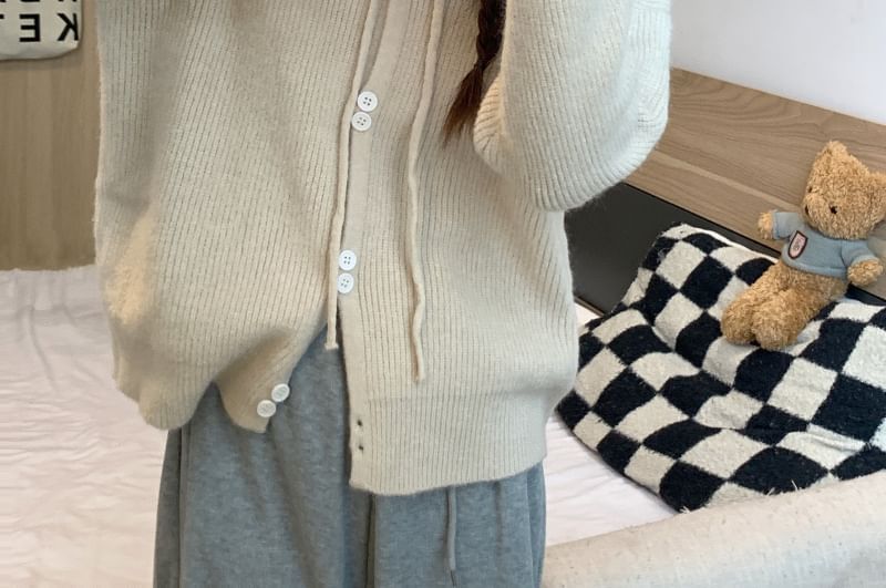 Cardigan Plain Button-Up Hooded