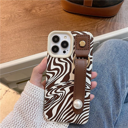 Zebra Print Strap Phone Case - iPhone 15 Pro Max / 15 Pro / 15 Plus / 15 / 14 Pro Max / 14 Pro / 14 Plus / 14 / 13 Pro Max / 13 Pro / 13 / 13 mini / 12 Pro Max / 12 Pro / 12 / 12 mini / 11 Pro Max / 11 Pro / 11