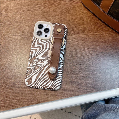 Zebra Print Strap Phone Case - iPhone 15 Pro Max / 15 Pro / 15 Plus / 15 / 14 Pro Max / 14 Pro / 14 Plus / 14 / 13 Pro Max / 13 Pro / 13 / 13 mini / 12 Pro Max / 12 Pro / 12 / 12 mini / 11 Pro Max / 11 Pro / 11