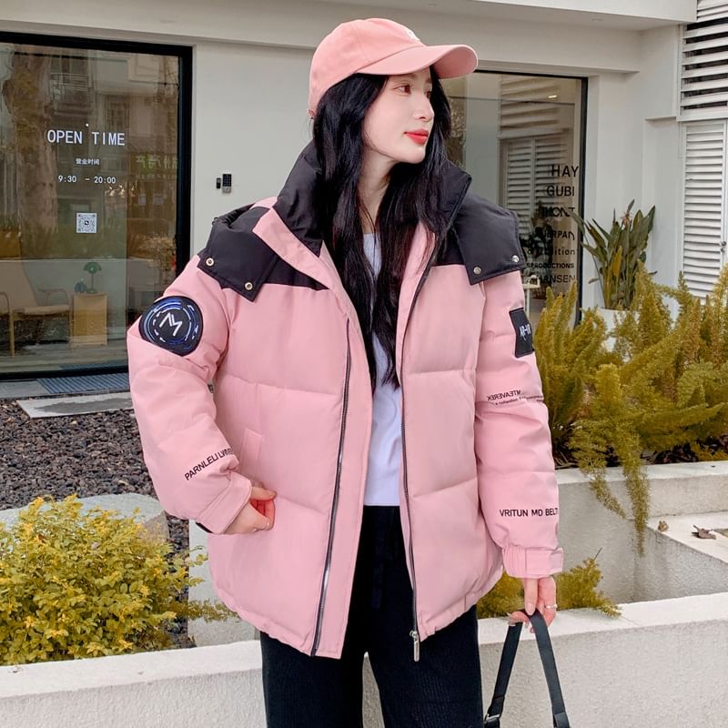 Hooded Two Tone Puffer Jacket