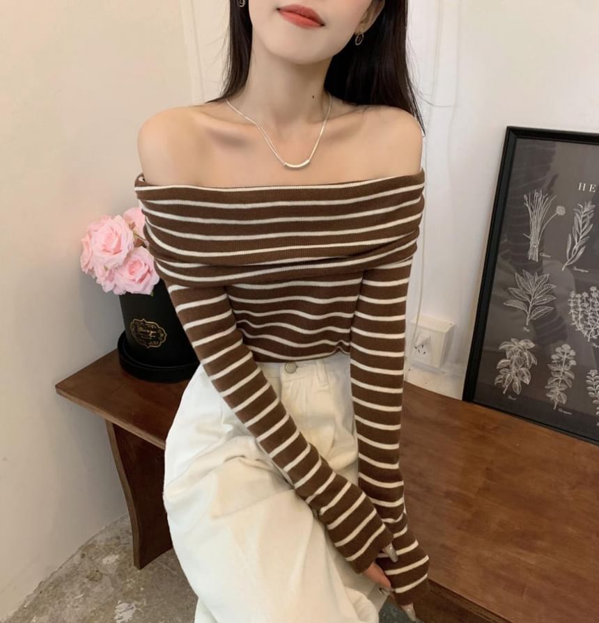 Knit Long-Sleeve Striped Top Slim-Fit