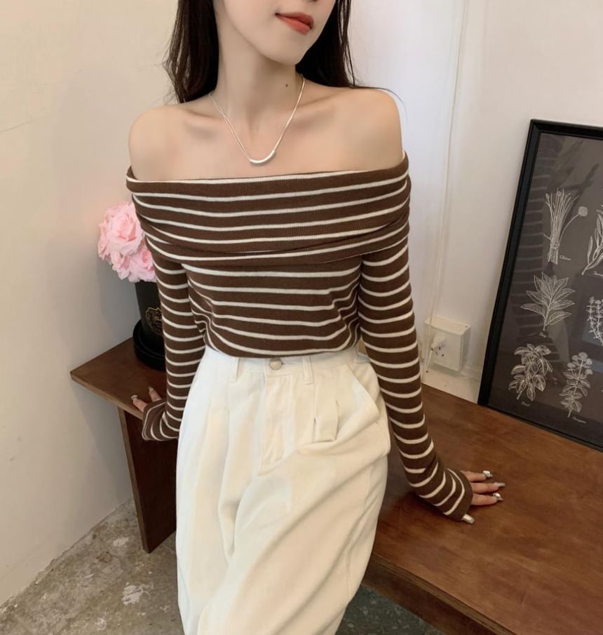 Knit Long-Sleeve Striped Top Slim-Fit