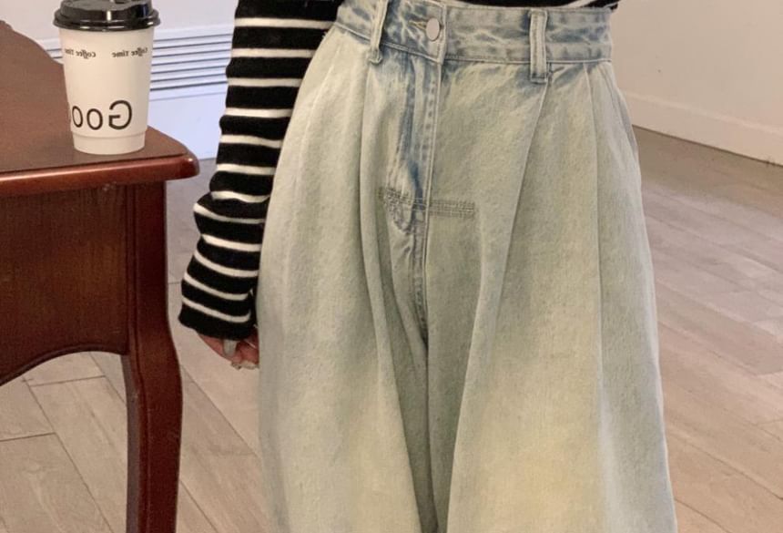 Knit Long-Sleeve Striped Top Slim-Fit