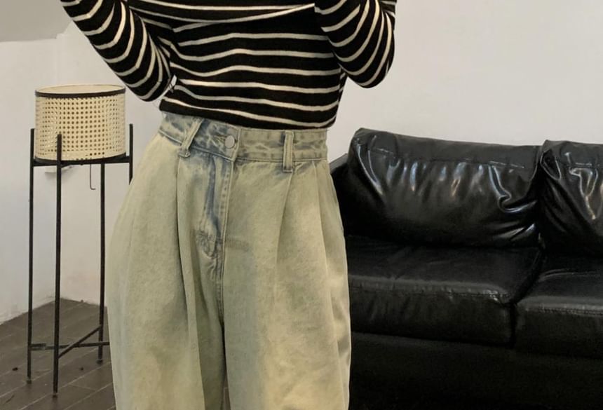 Knit Long-Sleeve Striped Top Slim-Fit