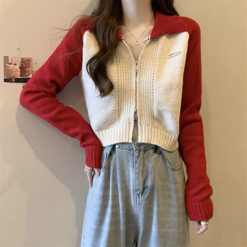 Cardigan Two-Tone Polo Zip