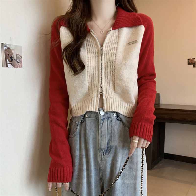 Cardigan Two-Tone Polo Zip