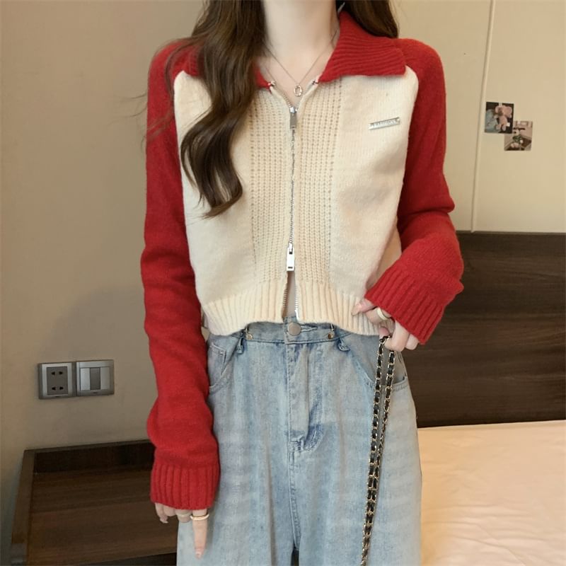 Cardigan Two-Tone Polo Zip