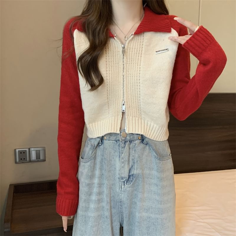 Cardigan Two-Tone Polo Zip