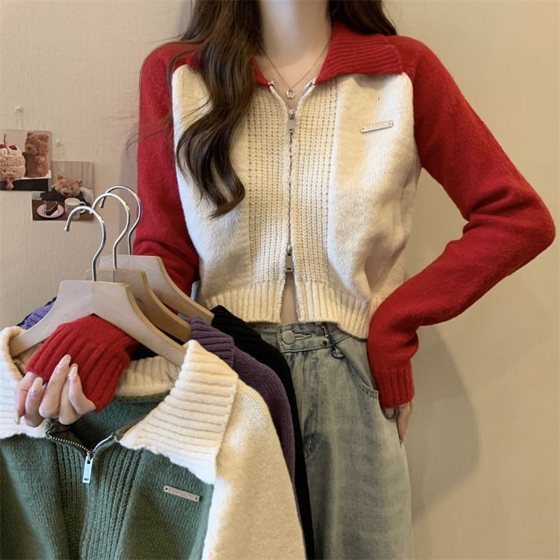 Cardigan Two-Tone Polo Zip
