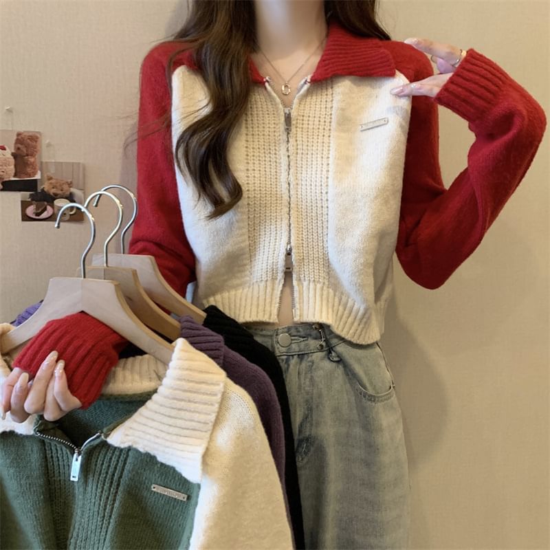 Cardigan Two-Tone Polo Zip