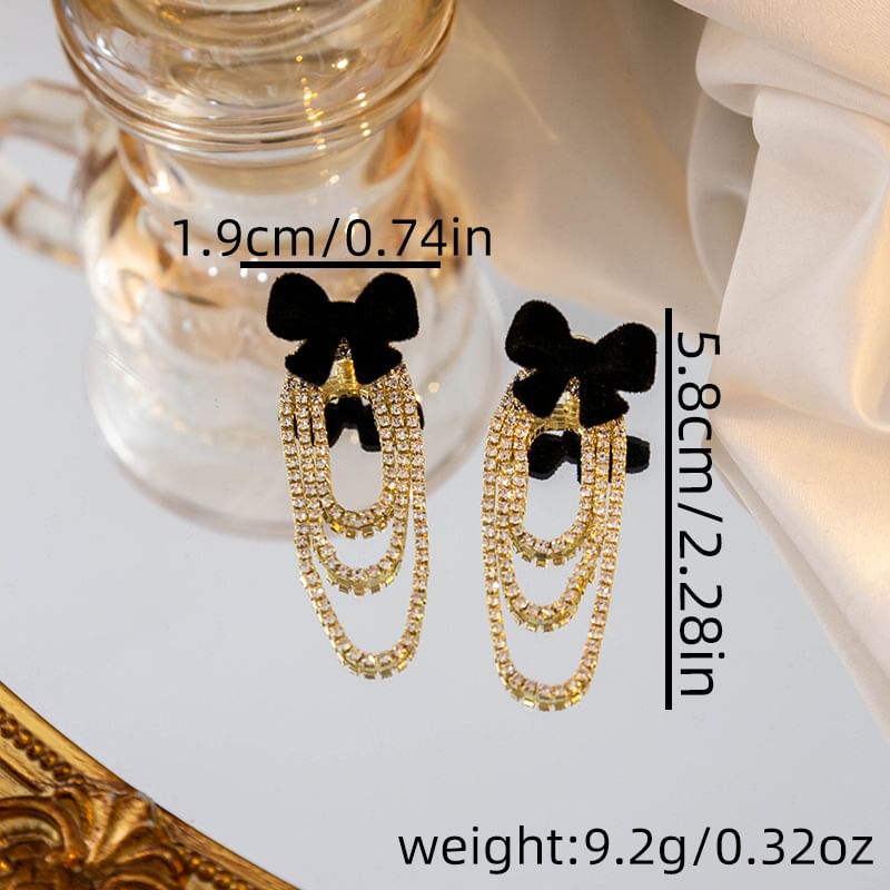 Flocking Bow Rhinestone Chain Alloy Dangle Earring