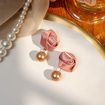 Floral Fabric Faux Pearl Alloy Drop Earring