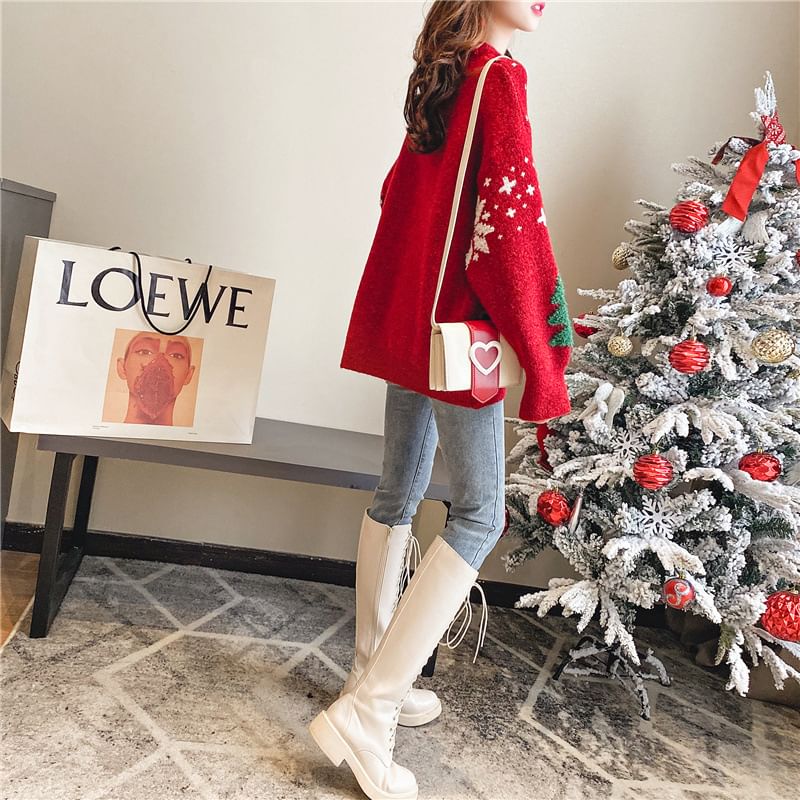 Sweater Tree Crew Neck Jacquard Christmas