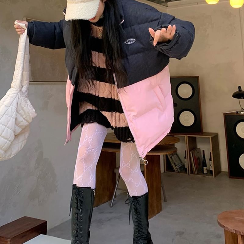 Sweater Striped Crew Knit Cable Distressed Neck