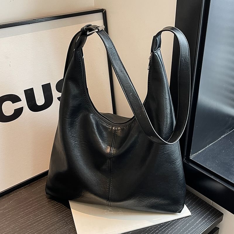 Faux Plain Leather Tote Bag