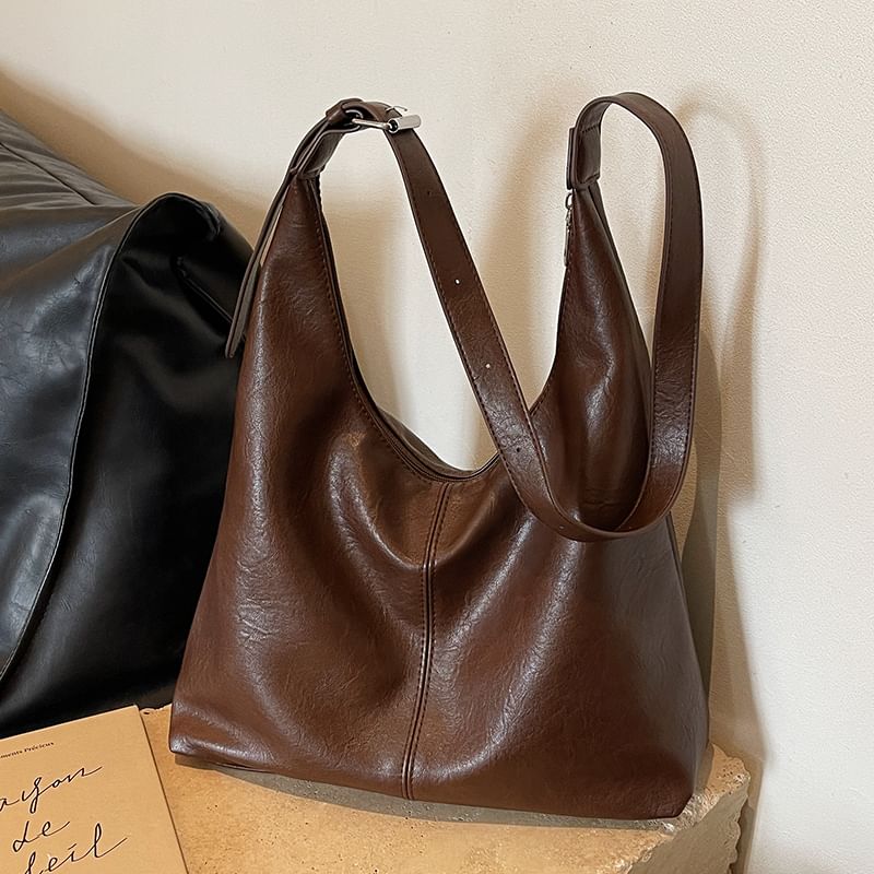 Faux Plain Leather Tote Bag