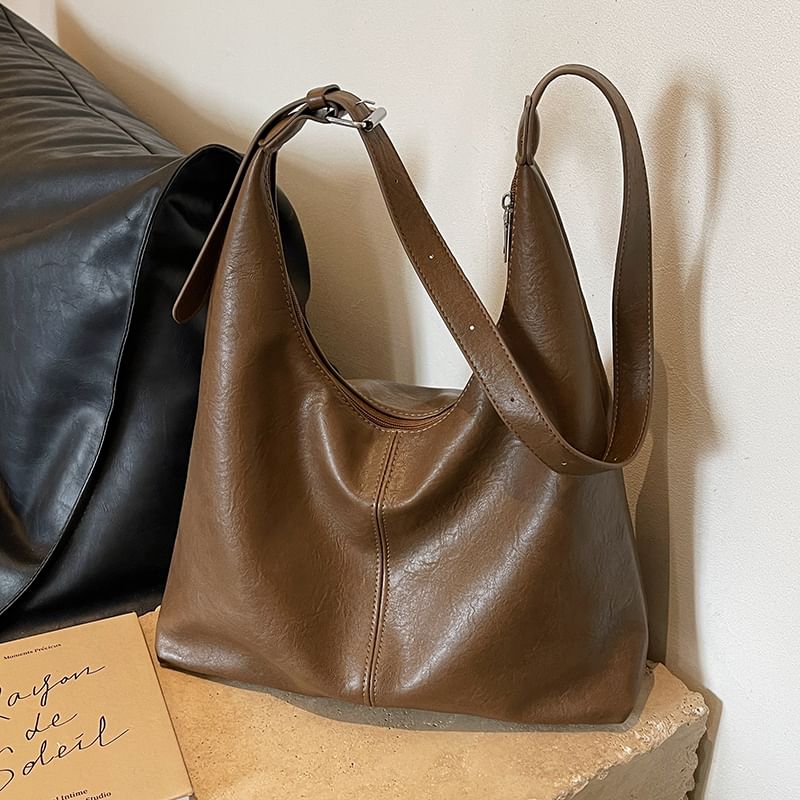 Faux Plain Leather Tote Bag