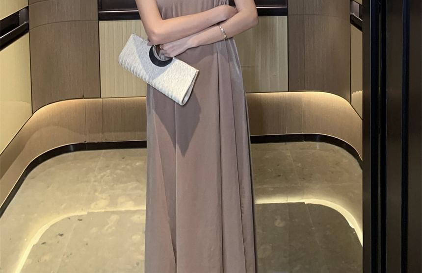 A-Line Maxi Dress Velvet Neck Halter