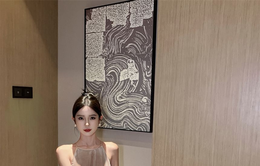 A-Line Maxi Dress Velvet Neck Halter