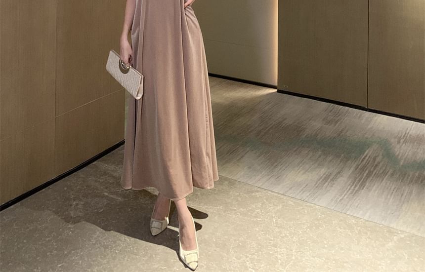 A-Line Maxi Dress Velvet Neck Halter