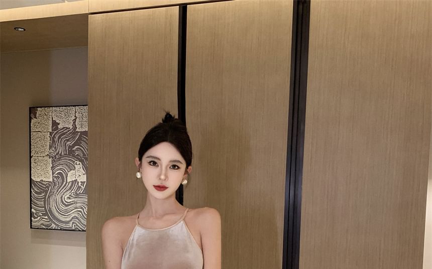 A-Line Maxi Dress Velvet Neck Halter