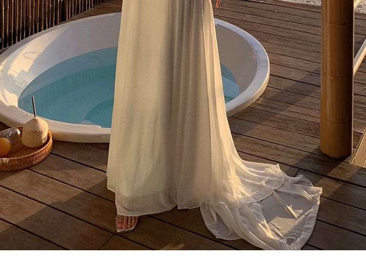 A-Line Dress Neckline Strap Maxi Plain Sweetheart Spaghetti