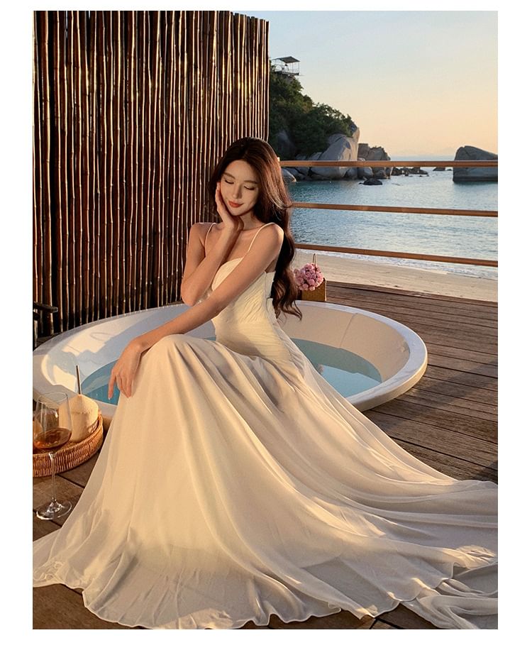 A-Line Dress Neckline Strap Maxi Plain Sweetheart Spaghetti
