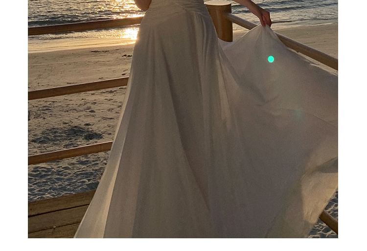 A-Line Dress Neckline Strap Maxi Plain Sweetheart Spaghetti