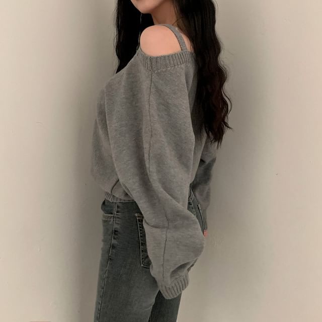 Asymmetrical Neck Cold-Shoulder Sweater