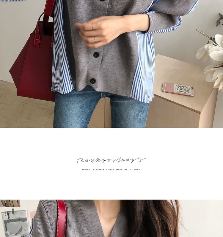 V-Neck Striped Panel Cardigan