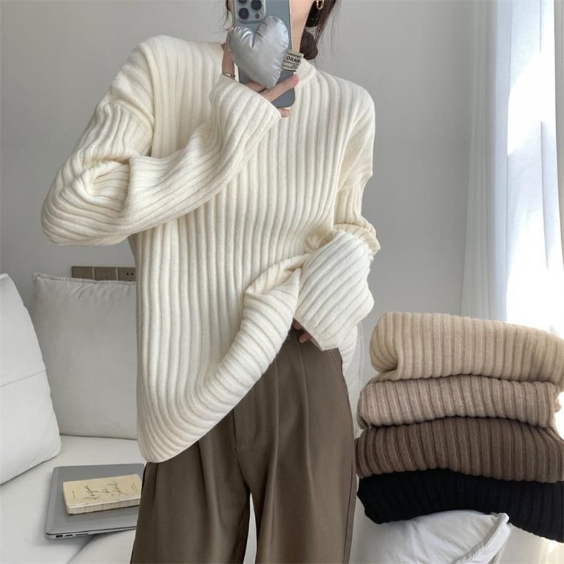 Crew Ribbed Sweater Plain Neck