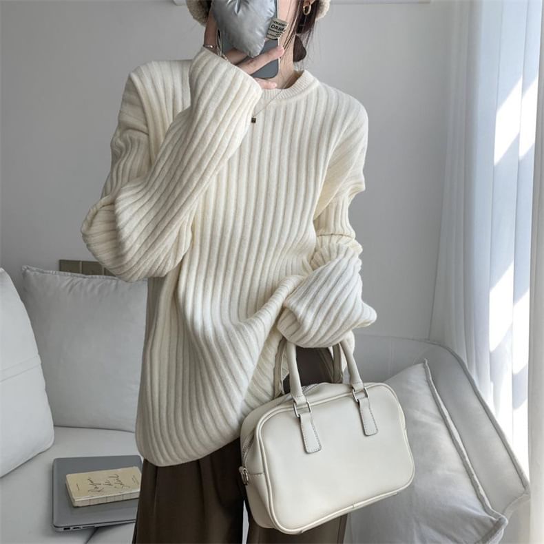 Crew Ribbed Sweater Plain Neck