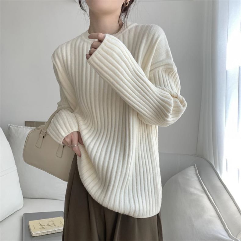 Crew Ribbed Sweater Plain Neck