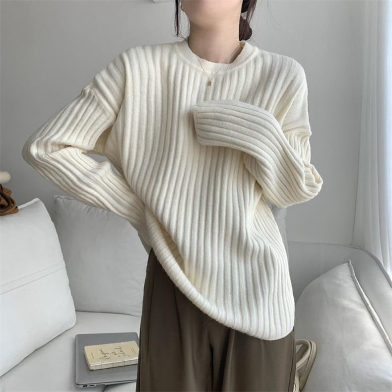 Crew Ribbed Sweater Plain Neck