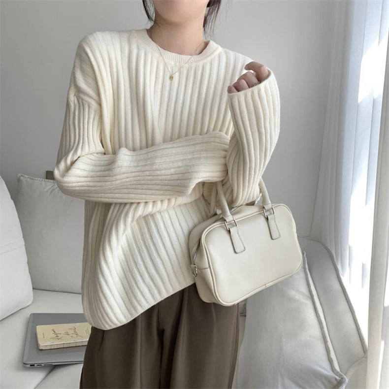 Crew Ribbed Sweater Plain Neck
