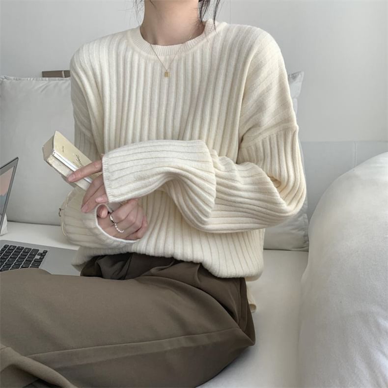 Crew Ribbed Sweater Plain Neck