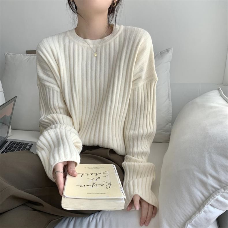 Crew Ribbed Sweater Plain Neck